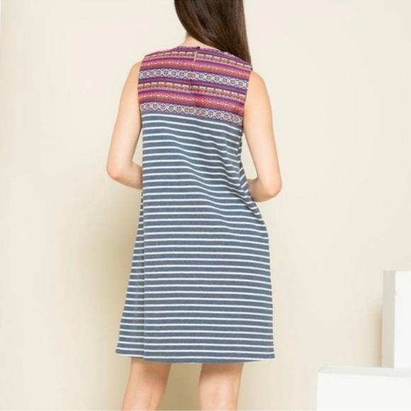THML | Boho Striped Embroidered Shift Dress - Picture 2 of 9